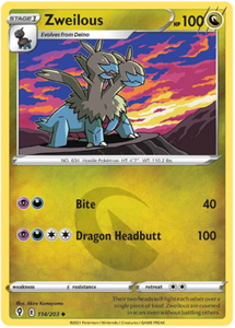 Pokemon Single Card - Evolving Skies 114/203 Zweilous Uncommon Pack Fresh