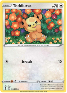 Pokemon Single Card - Evolving Skies 126/203 Teddiursa Common Pack Fresh