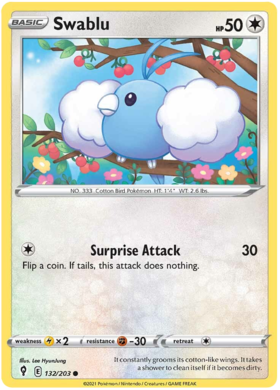 Pokemon Single Card - Evolving Skies 132/203 Swablu Common Pack Fresh