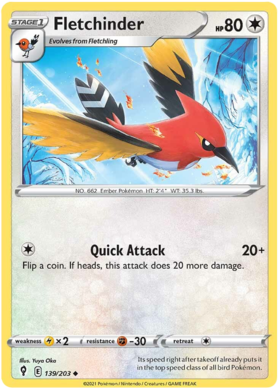 Pokemon Single Card - Evolving Skies 139/203 Fletchinder Uncommon Pack Fresh