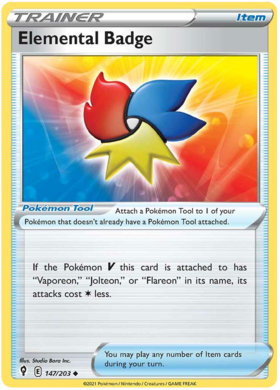 Pokemon Single Card - Evolving Skies 147/203 Elemental Badge Uncommon Pack Fresh