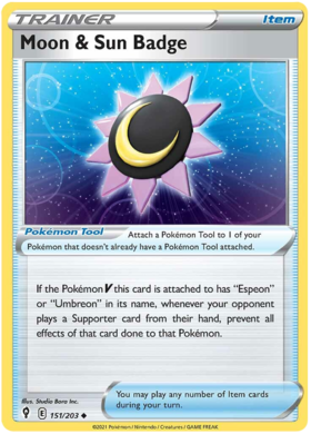 Pokemon Single Card - Evolving Skies 151/203 Moon & Sun Badge Uncommon Pack Fresh