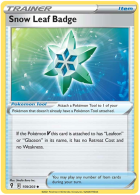 Pokemon Single Card - Evolving Skies 159/203 Snow Leaf Badge Uncommon Pack Fresh