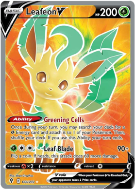 Pokemon Single Card - Evolving Skies 166/203 Leafeon V Full Art Pack Fresh