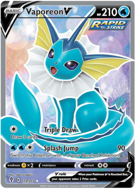 Pokemon Single Card - Evolving Skies 172/203 Vaporeon V Full Art Pack Fresh