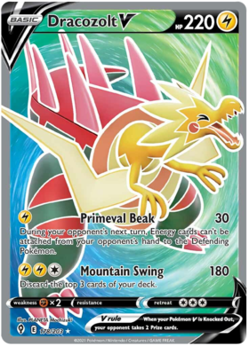 Pokemon Single Card - Evolving Skies 178/203 Dracozolt V Full Art Pack Fresh