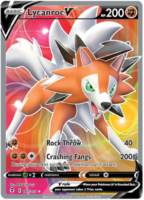 Pokemon Single Card - Evolving Skies 187/203 Lycanroc V Full Art Pack Fresh