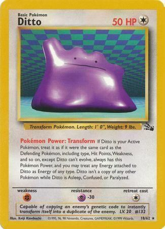 Pokemon Single Card - Fossil Set 18/62 Ditto Rare Near Mint Condition