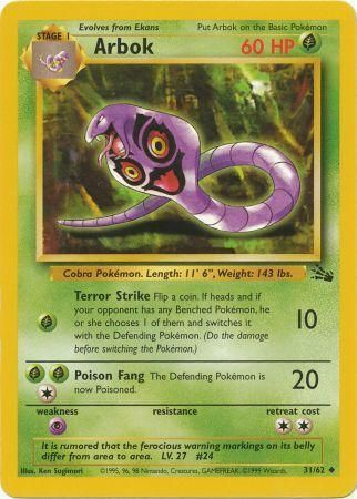 Pokemon Single Card - Fossil Set 31/62 Arbok Uncommon Near Mint Condition