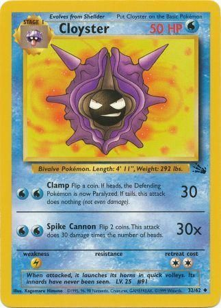 Pokemon Single Card - Fossil Set 32/62 Cloyster Uncommon Near Mint Condition