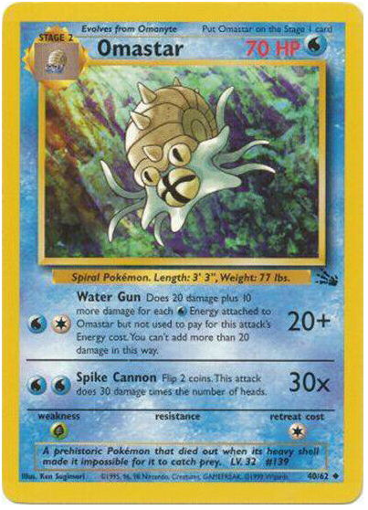 Pokemon Single Card - Fossil Set 40/62 Omastar Uncommon Near Mint Condition