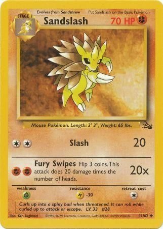 Pokemon Single Card - Fossil Set 41/62 Sandslash Uncommon Near Mint Condition