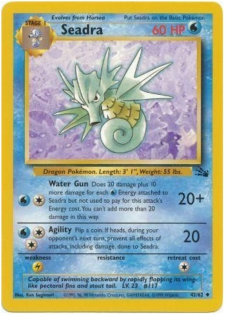 Pokemon Single Card - Fossil Set 42/62 Seadra Uncommon Near Mint Condition