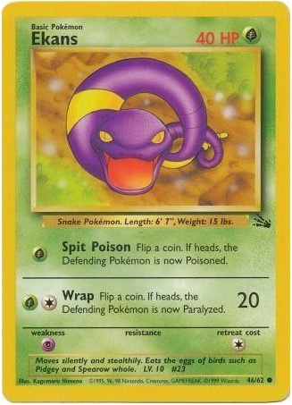 Pokemon Single Card - Fossil Set 46/62 Ekans Common Near Mint Condition