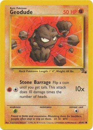 Pokemon Single Card - Fossil Set 47/62 Geodude Common Near Mint Condition