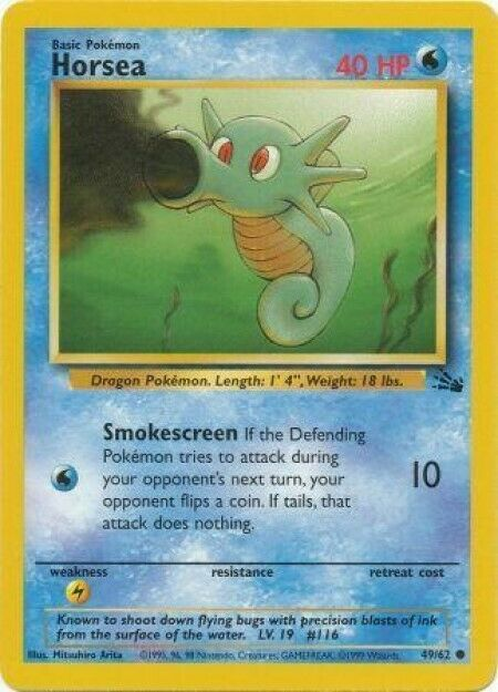 Pokemon Single Card - Fossil Set 49/62 Horsea Common Near Mint Condition