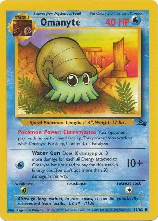 Pokemon Single Card - Fossil Set 52/62 Omanyte Common Near Mint Condition