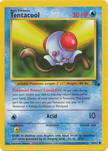 Pokemon Single Card - Fossil Set 56/62 Tentacool Common Near Mint Condition