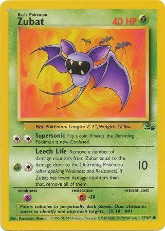 Pokemon Single Card - Fossil Set 57/62 Zubat Common Near Mint Condition