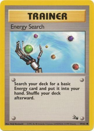 Pokemon Single Card - Fossil Set 59/62 Energy Search Common Near Mint Condition