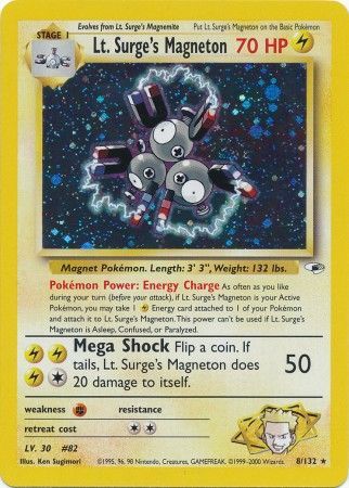 Pokemon Single Card - Gym Heroes Set 008/132 Lt. Surge's Magneton Rare Holo Mint Condition