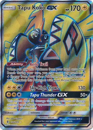 Pokemon Single Card - Guardian Rising 135/145 Tapu Koko GX Ultra Rare Full Art Pack Fresh