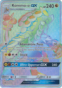 Pokemon Single Card - Guardian Rising 159/145 Kommo-o GX Rainbow Ultra Rare Full Art Pack Fresh