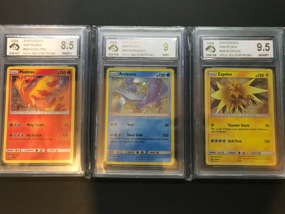 Pokemon Single Card - Moltres CGA 8.5, Articuno CGA 9 & Zapdos CGA 9.5 Legendary Birds Black Star Promo Set of 3