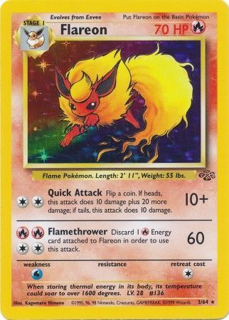 Pokemon Single Card - Jungle Set 03/64 Flareon Rare Holo Heavy Play Condition