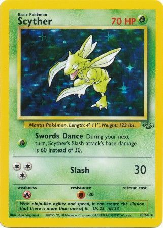 Pokemon Single Card - Jungle Set 10/64 Scyther Rare Holo Light Play