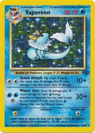 Pokemon Single Card - Jungle Set 12/64 Vaporeon Rare Holo Med Play