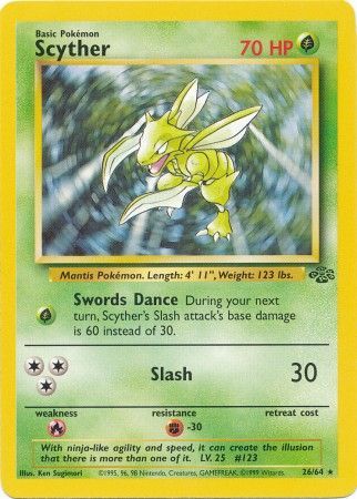 Pokemon Single Card - Jungle Set 26/64 Scyther Rare Near Mint Condition