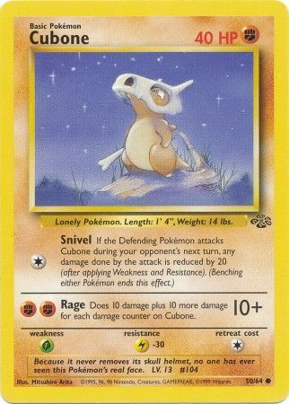 Pokemon Single Card - Jungle Set 50/64 Cubone Common Near Mint