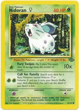 Pokemon Single Card - Jungle Set 57/64 Nidoran Common Near Mint