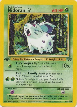 Pokemon Single Card - Jungle 1st Edition 57/64 Nidoran Common Pack Fresh