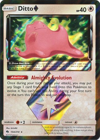 Pokemon Single Card - Lost Thunder 154/214 Ditto Prism Star Holo Rare Pack Fresh
