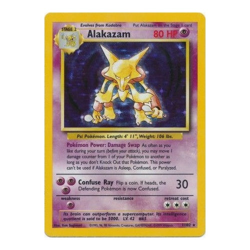 Pokemon Single Card - Base Set 001/102 Alakazam Rare Holo Mint Condition