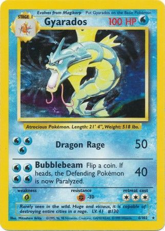 Pokemon Single Card - Base Set 006/102 Gyarados Rare Holo Light Play