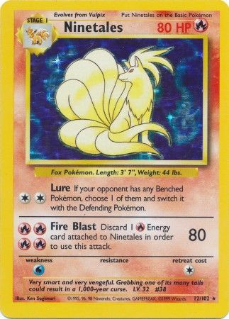 Pokemon Single Card - Base Set 012/102 Ninetales Rare Holo Med Play