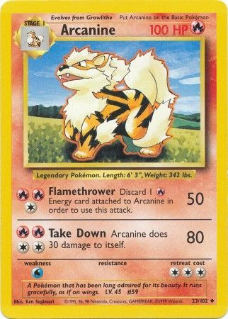 Pokemon Single Card - Base Set 023/102 Arcanine Uncommon Near Mint