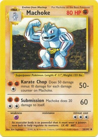 Pokemon Single Card - Base Set 034/102 Machoke Uncommon Near Mint