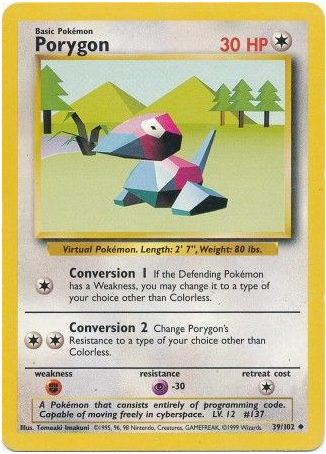 Pokemon Single Card - Base Set 039/102 Porygon Uncommon Near Mint