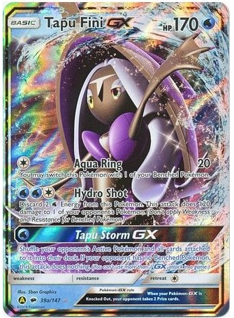 Pokemon Single Card - Burning Shadows 039a/147 Tapu Fini GX Alt Art Promo Pack Fresh