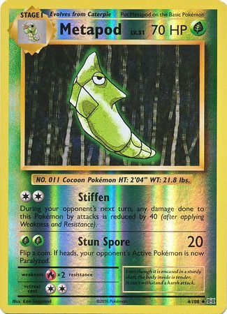 Pokemon Single Card - Evolutions 004/108 Metapod Reverse Holo Uncommon Pack Fresh