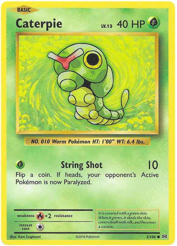 Pokemon Single Card - Evolutions 003/108 Caterpie Common Pack Fresh