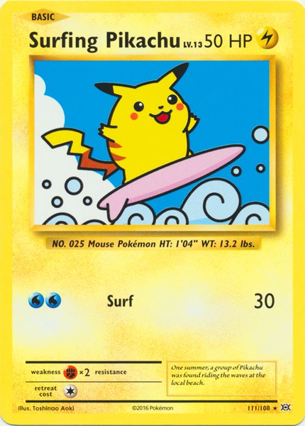 Pokemon Single Card - Evolutions 111/108 Surfing Pikachu Secret Rare Pack Fresh