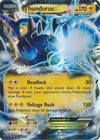 Pokemon Single Card - Roaring Skies 026/108 Thundurus EX Pack Fresh