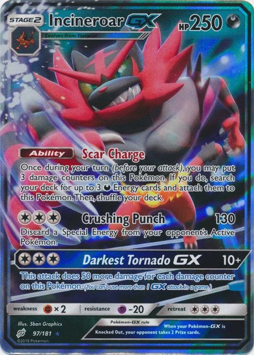 Pokemon Single Card - Team Up 097/181 Incineroar GX Full Art Pack Fresh