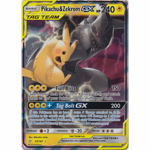 Pokemon Single Card - Team Up 033/181 Pikachu & Zekrom Tag Team GX Mint Condition