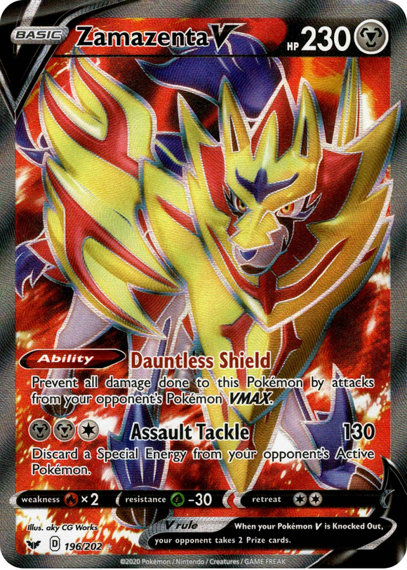 Pokemon Single Card - Sword & Shield 196/202 Zamazenta V Ultra Rare Full Art Pack Fresh